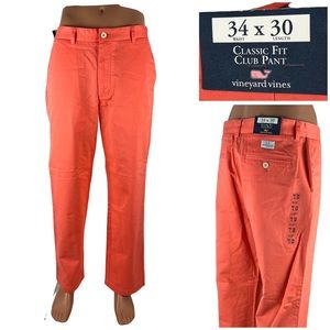 Vineyard Vines Mens 34 X 30 Classic Fit Flat Front Club Pants Orange Sunrise NWT